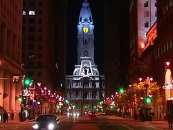 Philadelphia City Hall Night TiltUp_1 (1080/24P) Stock Footage
