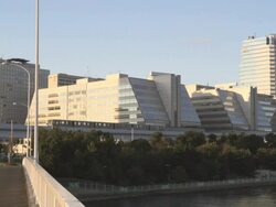 Buildings near Big Sight with Yurikagome Traion, Tokyo, Japan Stock Footage