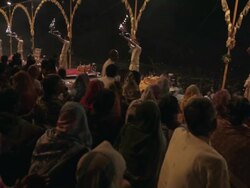 WS Crowd of people watching Aarti Puja ceremony / Varanasi, India Stock Footage