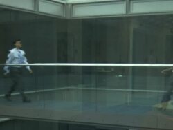 Ws male and female meet and shake hands; UK Stock Footage