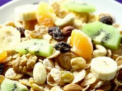 HD1080p30:Spinning plate with cereal flakes, nuts and raisins Stock Footage