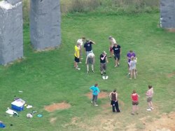 WS AERIAL ZI ZO DS View of Stone Henge in polystyrene / Virginia, United States Stock Footage