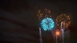 Fireworks explode in a night sky. Stock Footage