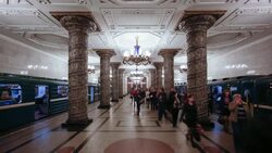 Russia, Saint Petersburg,  Metro station platform - Time lapse Stock Footage