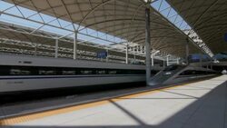 High Speed Bullet Train Leaving Station, Shijiazhuang, China Stock Footage