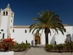 streets and church in Betancuria, Fuerteventura Stock Footage