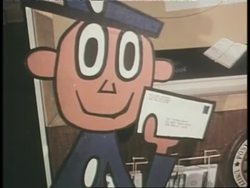 Cartoon postal worker Mr. Zip advertises zip codes. News Clip