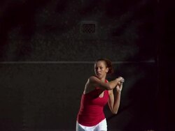 WS, Young woman playing tennis, Santa Barbara, California, USA Stock Footage