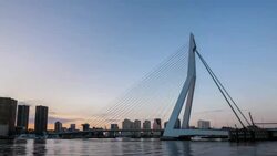 HD day to night time-lapse zoom-out: Erasmus bridge Rotterdam, Netherlands Stock Footage