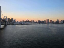Tokyo city and Rainbow bridge Stock Footage