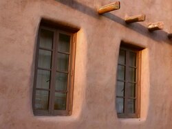MS Shot of artwork on stucco buildings / Santa Fe, New Mexico, United States Stock Footage