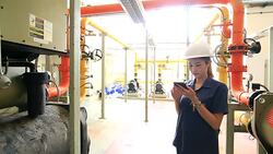 Industrial worker with notebook Stock Footage