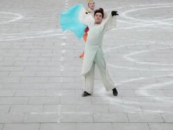 MS Performer dressed like ancient dancers performing during chinese spring festival in Tang Paradise  AUDIO  / xi'an, shaanxi, china Stock Footage