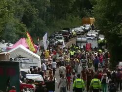 Protests Continue At The West Sussex Fracking Site Stock Footage
