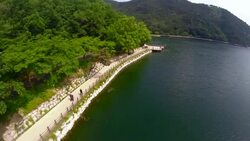 View of reservoir of Mt. Geumo(famous travel area) Stock Footage
