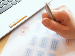 Female reviewing organization flowchart Stock Footage