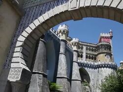Sintra, Pena National Palace, view of the decorated gates Stock Footage