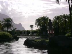 Business Travel; Woman on Mobile Phone at Swimming Pool Stock Footage