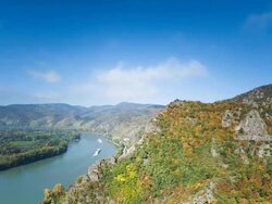 Danube Valley  with Nautical Vessel; TIME  LAPSE Stock Footage