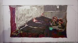 A man paints a mural on a wall. Stock Footage