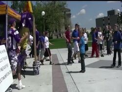 Supporting the Minnesota Vikings is Larry Spooner's lifelong passion.  He has been camping out at the Minnesota Capitol with his purple van, trying to help the Vikings win more support for a Metrodome replacement in downtown Minneapolis News Clip