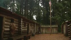 An American flag is seen within the walls of a fort. Stock Footage