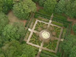 MS AERIAL ZO Shot of Fort Raleigh and Roanoke Gardens with lake / North Carolina, United States Stock Footage