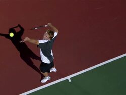 SLO MO, WS, HA, Young man serving tennis ball, Santa Barbara, California, USA Stock Footage