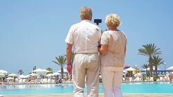 Video of senior couple taking a selfie picture in 4K Stock Footage