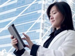 Tablet for business,Bangkok city Stock Footage