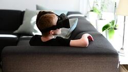 Boy Using Virtual Reality Glasses Stock Footage