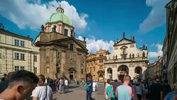 Aerial Time Lapse of Tourist walking at Charles Bridge, Prague Stock Footage