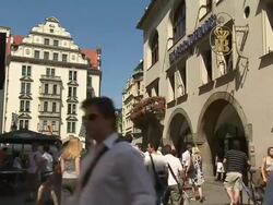 HofbrÃƒÂ¤uhaus, people, blue sky, architecture, outdoor Stock Footage