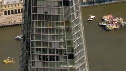 Aerials of Fishing for Leave and Vote Remain EU Referendum Campaign Boats on the River Thames News Clip