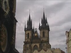 Pan of Charles town square in Prague Stock Footage