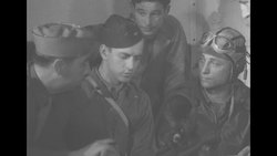 US bomber crew debriefs after WWII mission over Europe News Clip