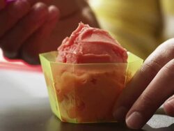 CU Young woman eating ice cream, close up of hands, Provo, Utah, USA Stock Footage