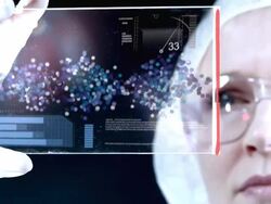 Woman the scientist is analysing structure DNA. Stock Footage