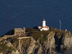 AERIAL Lighthouse on Ile du Grand Ribaud/ Cote d'Azur, France Stock Footage