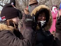 January 20, 2009 MS MONTAGE Sections of the crowd at the inauguration of Barack Obama / Washington DC / AUDIO Stock Footage
