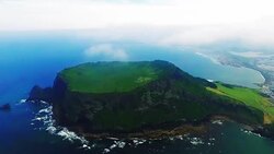 WS Aerial of Seongsan Ilchulbong(UNESCO World Heritage Site) in Jeju Island Stock Footage