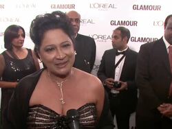 INTERVIEW: Kamla Persad-Bissessar on being honored to be here, says politics in Trinidad & Tobago was male-dominated yet they accepted a female leader at the Glamour Magazine Honors The 2010 Women Of The Year - Red Carpet at New York NY.  Stock Footage