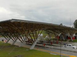 MS PAN Toll booth built with bamboo / Armenia, Quindio, Colombia   Stock Footage