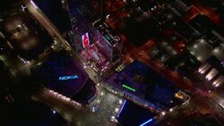 Birds eye view of LA Live entertainment complex in Los Angeles, California, at night. Stock Footage