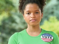 MS Portrait of Serious Teenager Wearing VOTE Button / Richmond, Virginia, USA Stock Footage