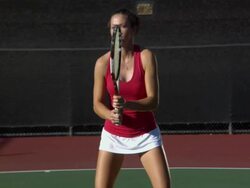 SLO MO, MS, Young woman playing tennis, Santa Barbara, California, USA Stock Footage