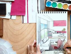 Hands of interior designer working Stock Footage