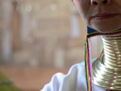 ECU TU Shot of Elderly woman wearing neck rings weaving / Inle Lake, Shan State, Myanmar   Stock Footage