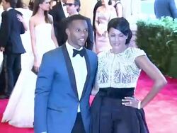 Victor Cruz and Elaina Watley at "PUNK: Chaos To Couture" Costume Institute Gala Stock Footage