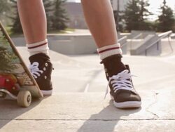 Close up of teenager with skateboard Stock Footage
